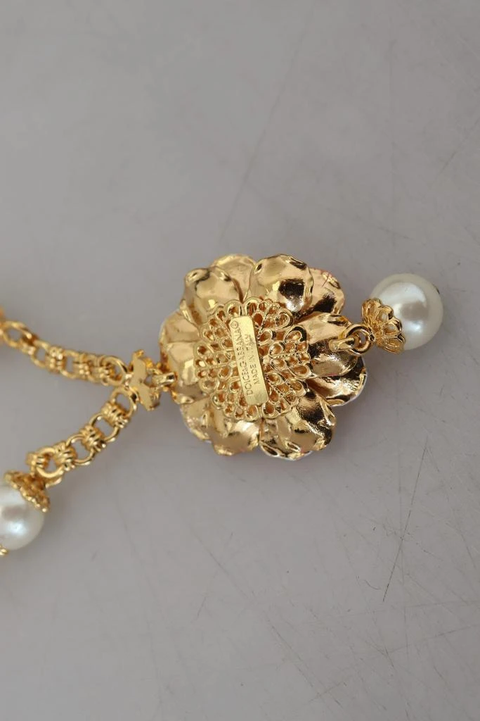 Dolce & Gabbana Gold Tone Floral Crystals Pink Embellished Necklace 5
