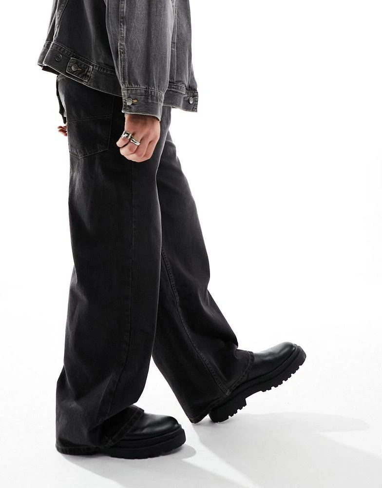 COLLUSION COLLUSION X003 wide leg jeans in washed black - BLACK 5