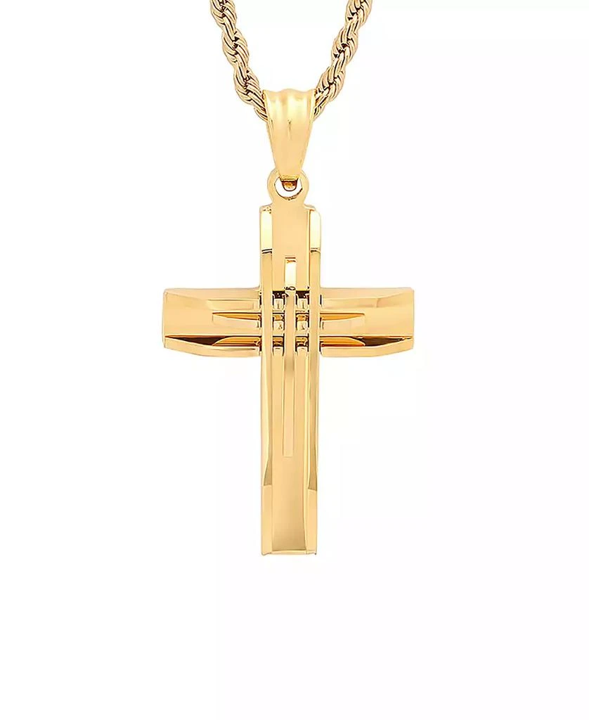 STEELTIME 18k Gold Plated Stainless Steel Cut Accented Cross Pendant 2