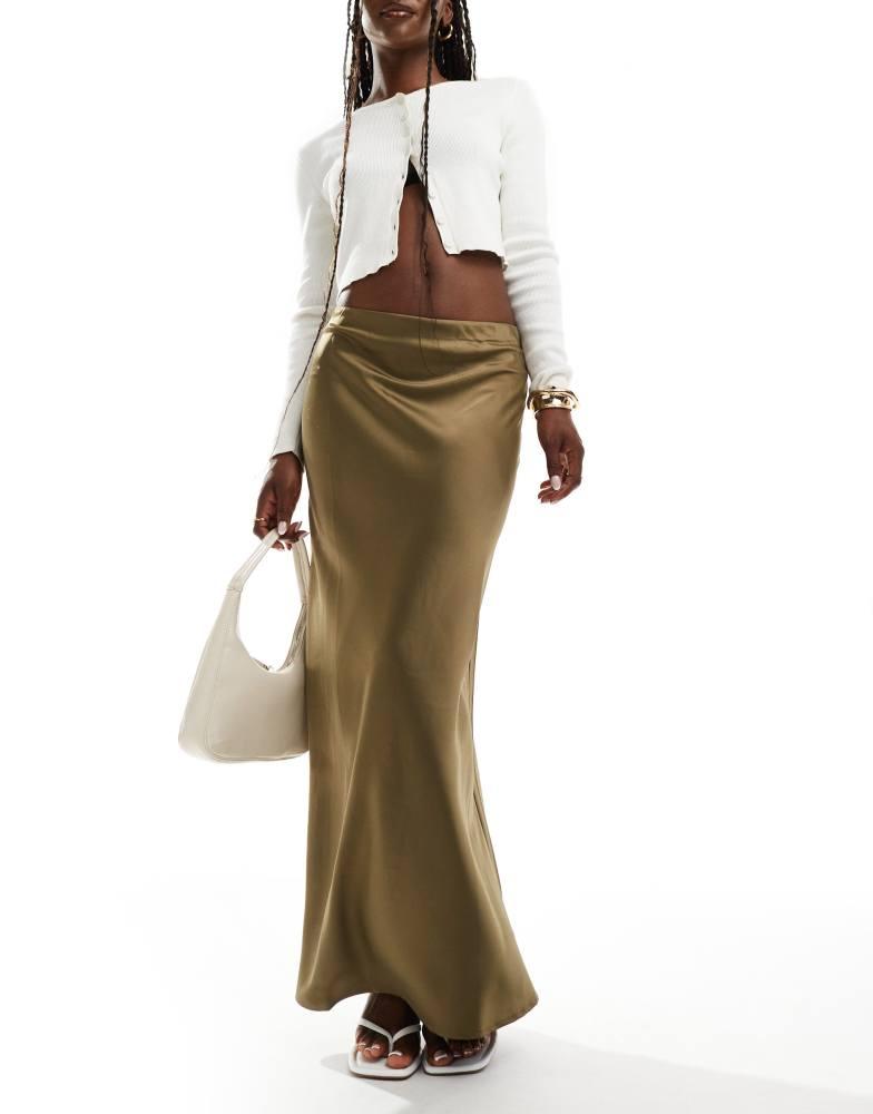 Y.A.S. YAS maxi satin skirt in olive green - MGREEN