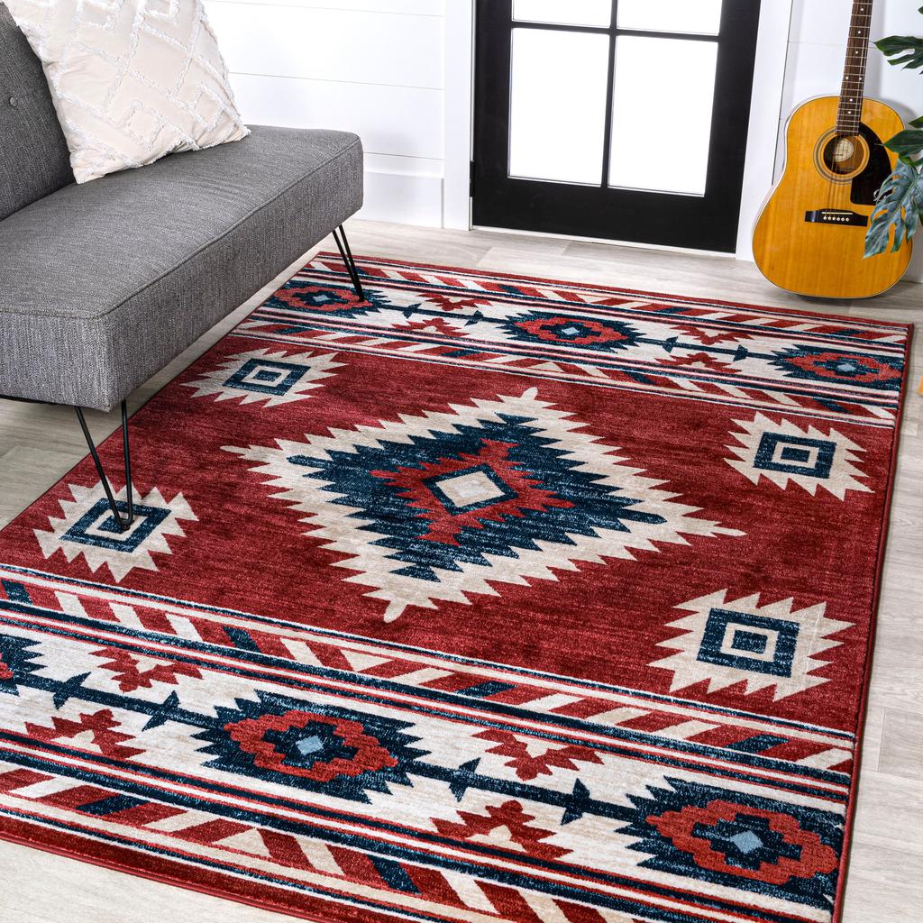 JONATHAN Y Serape Medallion Southwestern Red/Navy/Cream Area Rug