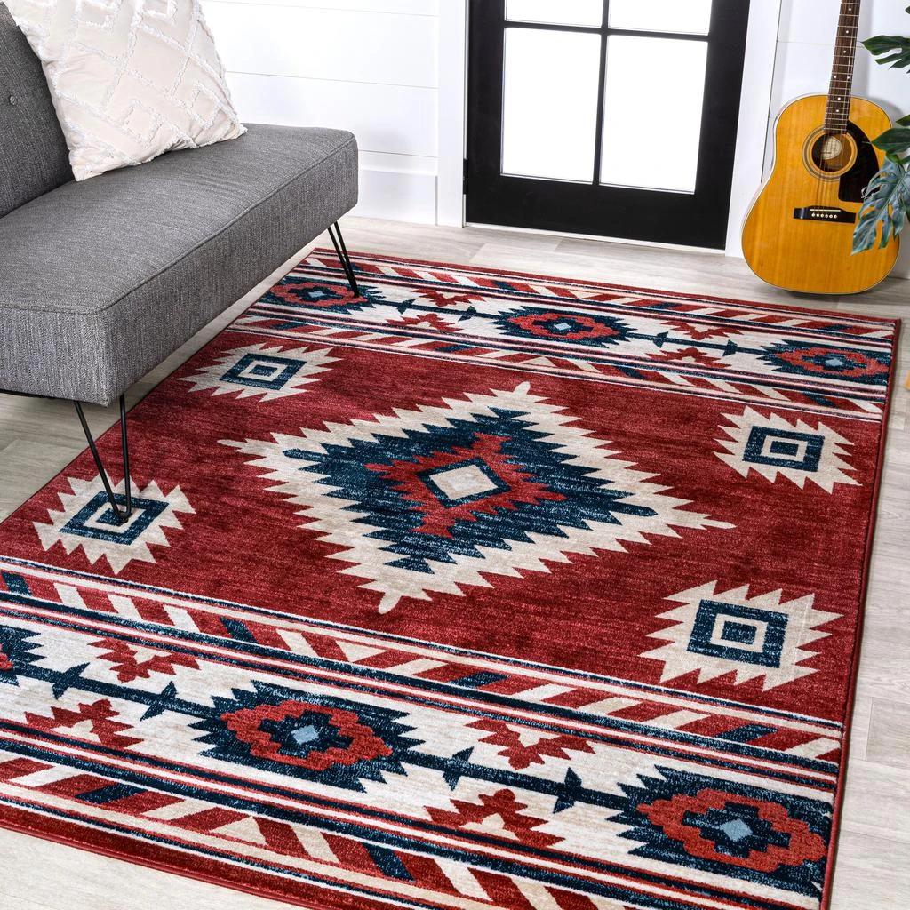 JONATHAN Y Serape Medallion Southwestern Red/Navy/Cream Area Rug 1