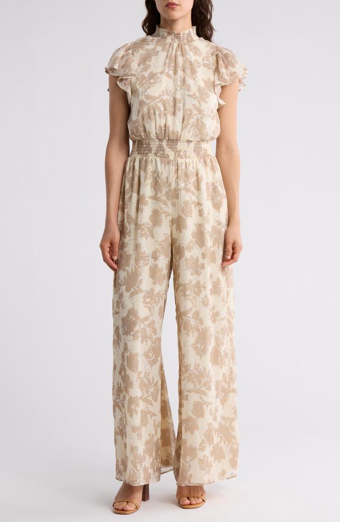 Halogen Floral Smocked Neck Jumpsuit