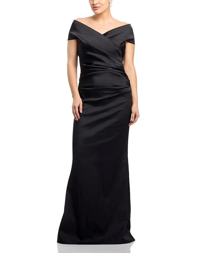 Teri Jon Satin Stretch Off The Shoulder Gown 3