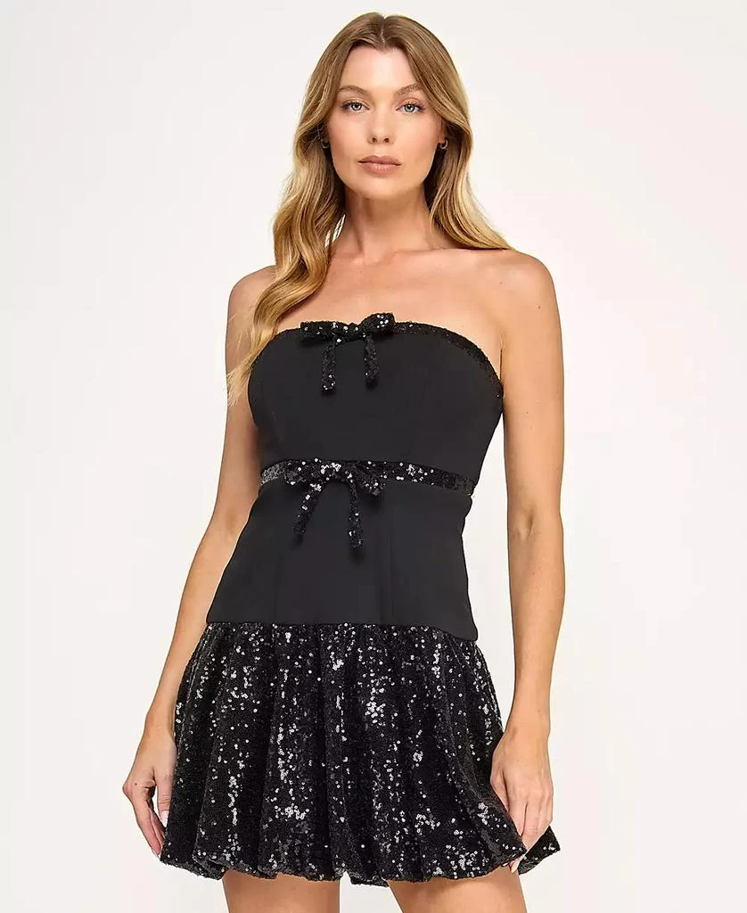 Seni & Cade Juniors' Strapless Drop Waist Mini Dress - Black - Size L
