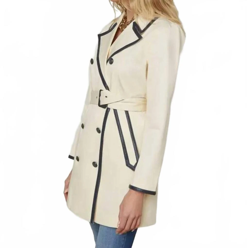 L
Agence Toru Leather Trim Trench Coat In Light Pearl/ Midnight 2