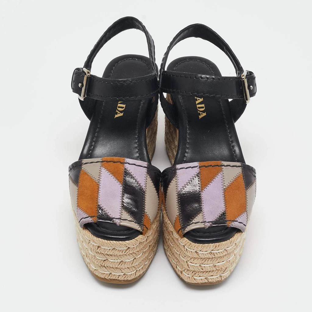 Prada Prada Multicolor Leather and Suede Cork Espadrille Platform Ankle Strap Sandals Size 36 3