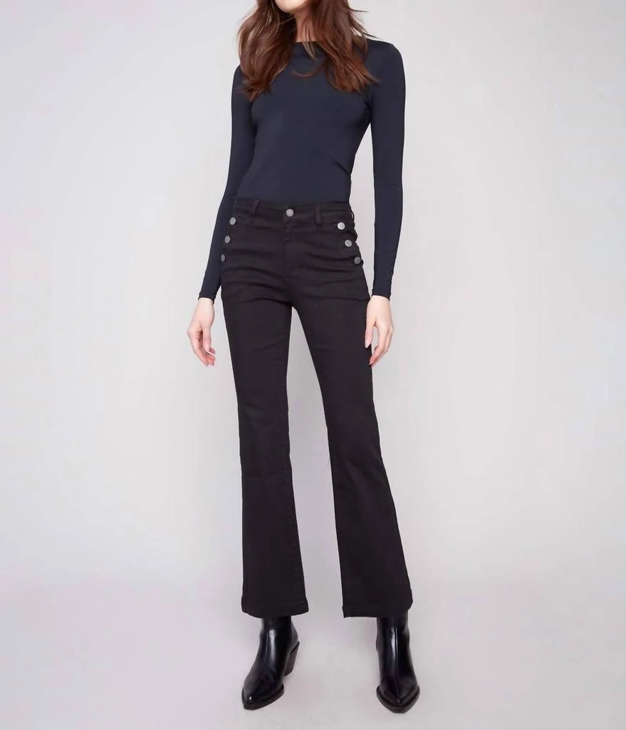 CHARLIE B Charlie B - Flare Leg Stretch Twill Pants With Buttons 4