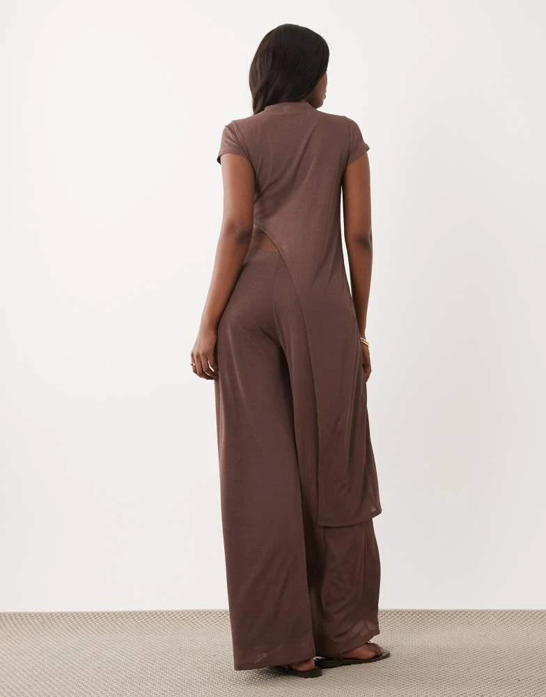 ASOS ASOS DESIGN sheer onion skin longline tunic top co-ord in chocolate 4