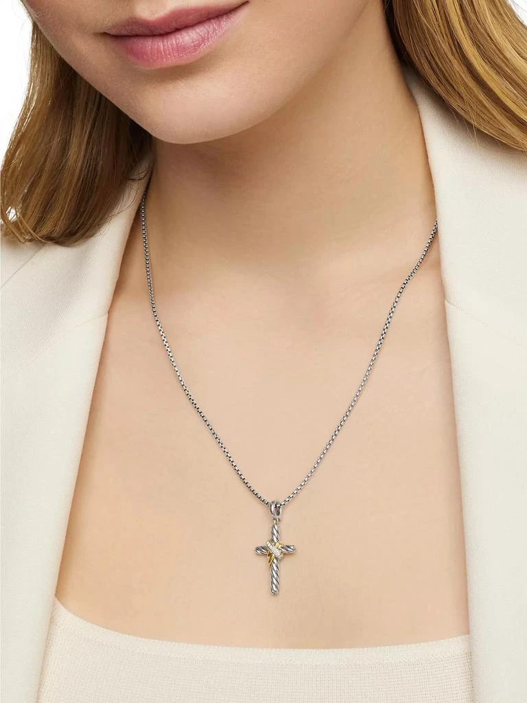 David Yurman X Cross Pendant in Sterling Silver with 18K Yellow Gold and Diamonds, 32mm 3