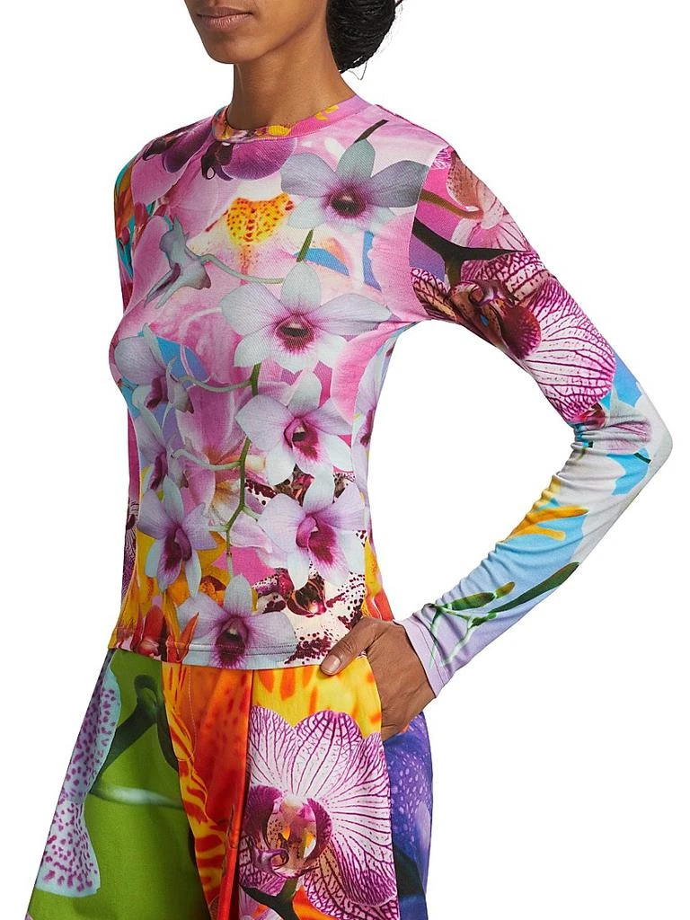 BruceGlen Orchid Floral Rib-Knit Crewneck T-Shirt 4