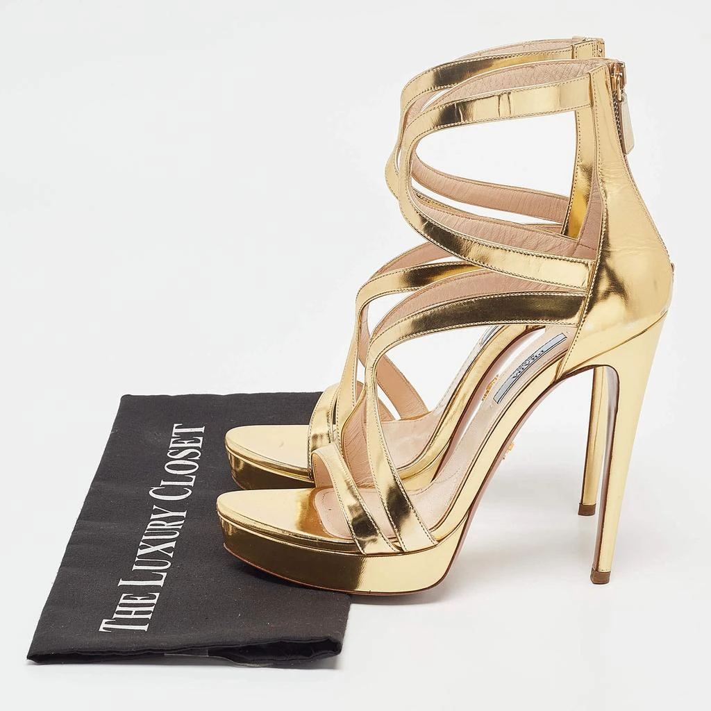 Prada Prada Gold Leather Platform Ankle Strap Sandals Size 39 9