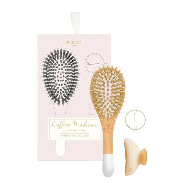Bachca Madame set boar nylon brush + round golden barrette + ivory clip