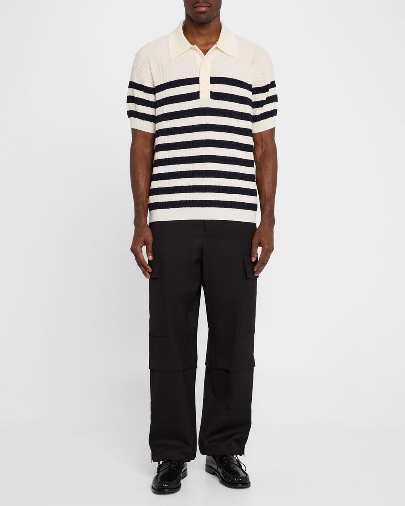 Balmain Men's Monogram Sailor-Stripe Polo Shirt