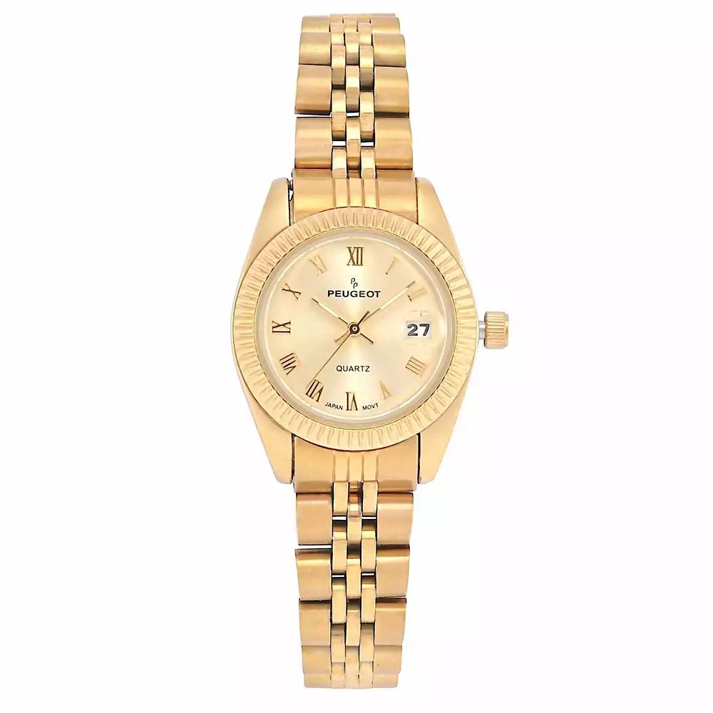 Peugeot Women's Gold-Tone 25mm Fluted Bezel Steel Bracelet Watch with Gold Dial