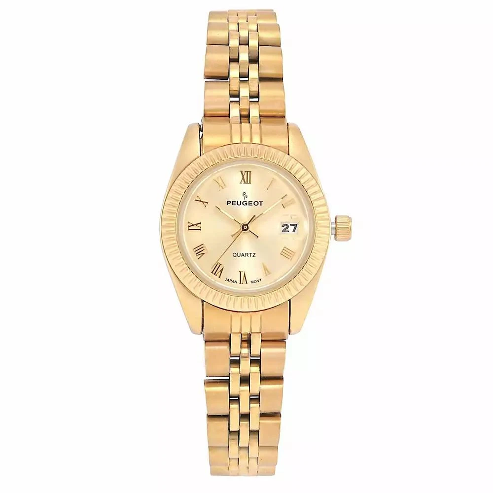Peugeot Women's Gold-Tone 25mm Fluted Bezel Steel Bracelet Watch with Gold Dial 1