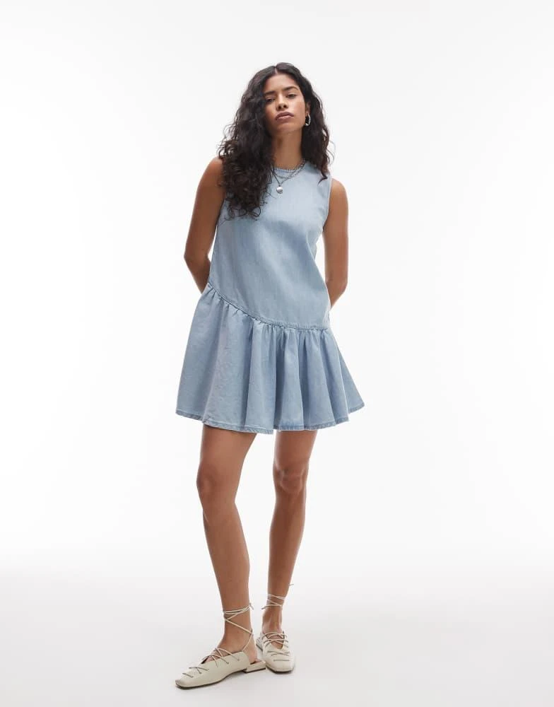 Topshop Topshop denim circle peplum mini dress in bleach 4