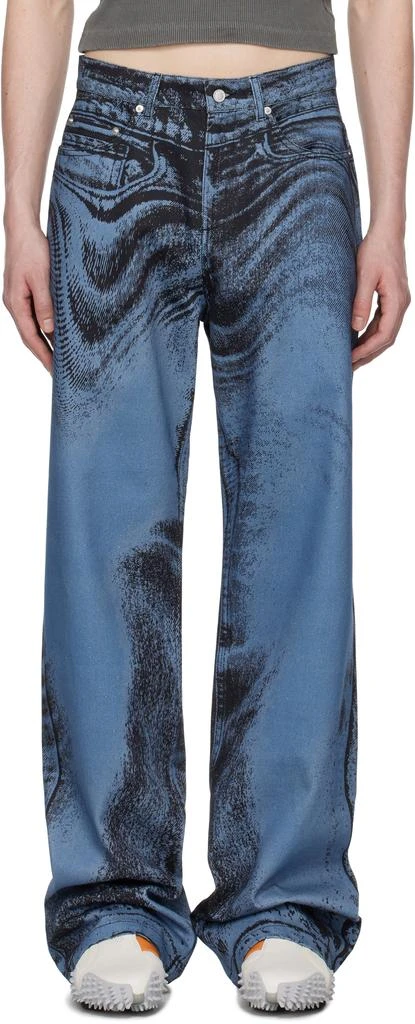 CAMPERLAB Blue & Black Distorted Print Denim Jeans 1