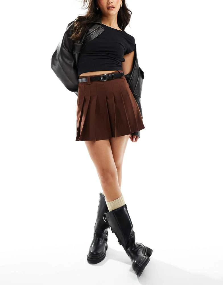 ASOS ASOS DESIGN tailored pleated skirt with belt in chocolate 1