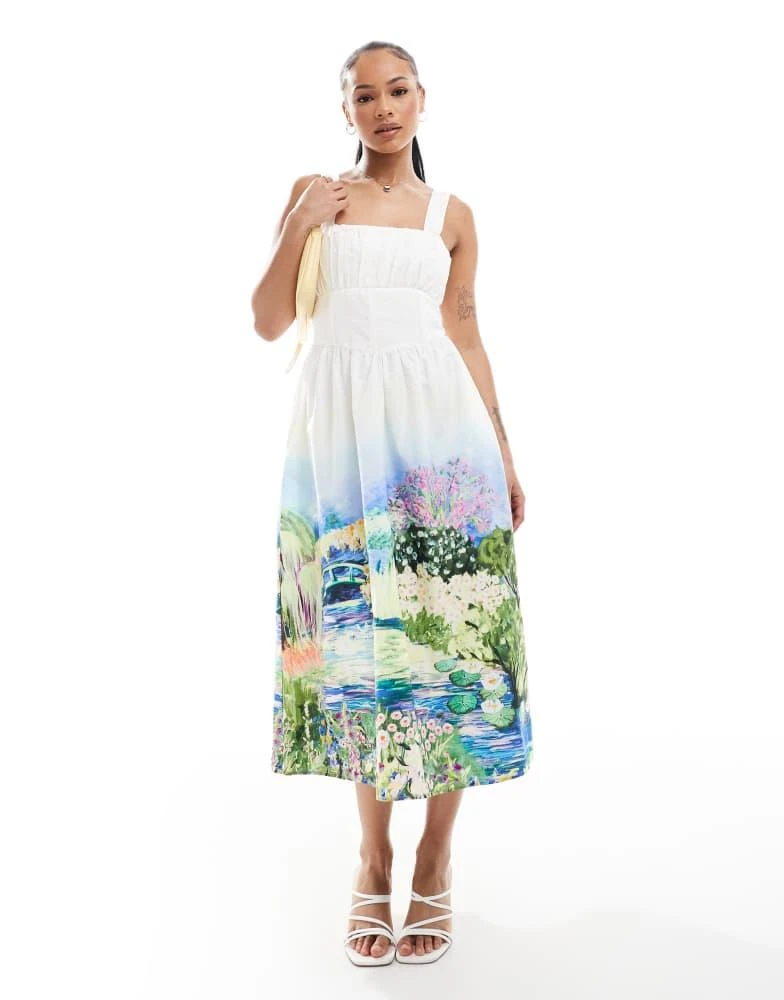 Hope & Ivy Petite a-line strappy corset midi dress in white scenic print   On Sale Now with Up to 40% Off | Discover Exclusive Deals & Savings at  BeyondStyle  Authentic