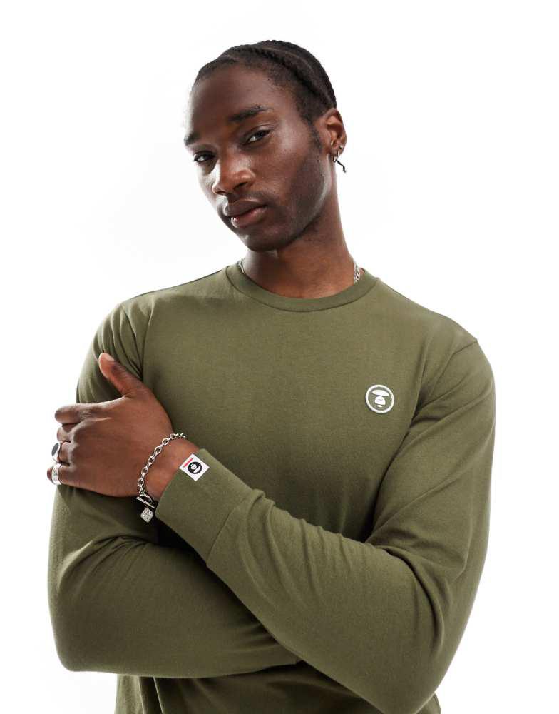 AAPE Aape by A Bathing Ape long sleeve logo t-shirt in dark khaki