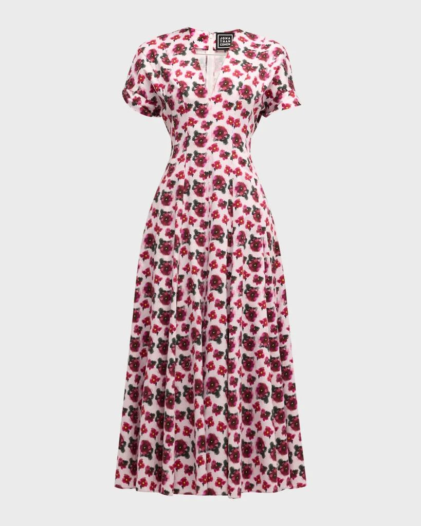 Jonathan Cohen Floral Pleated V-Neck Midi Dress 2