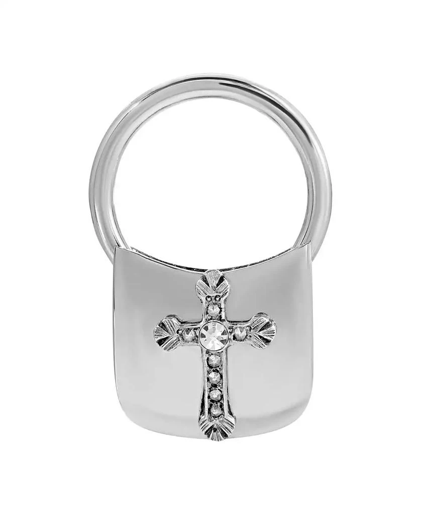 2028 Pave Stone Sterling Silver Cross Small Key Fob