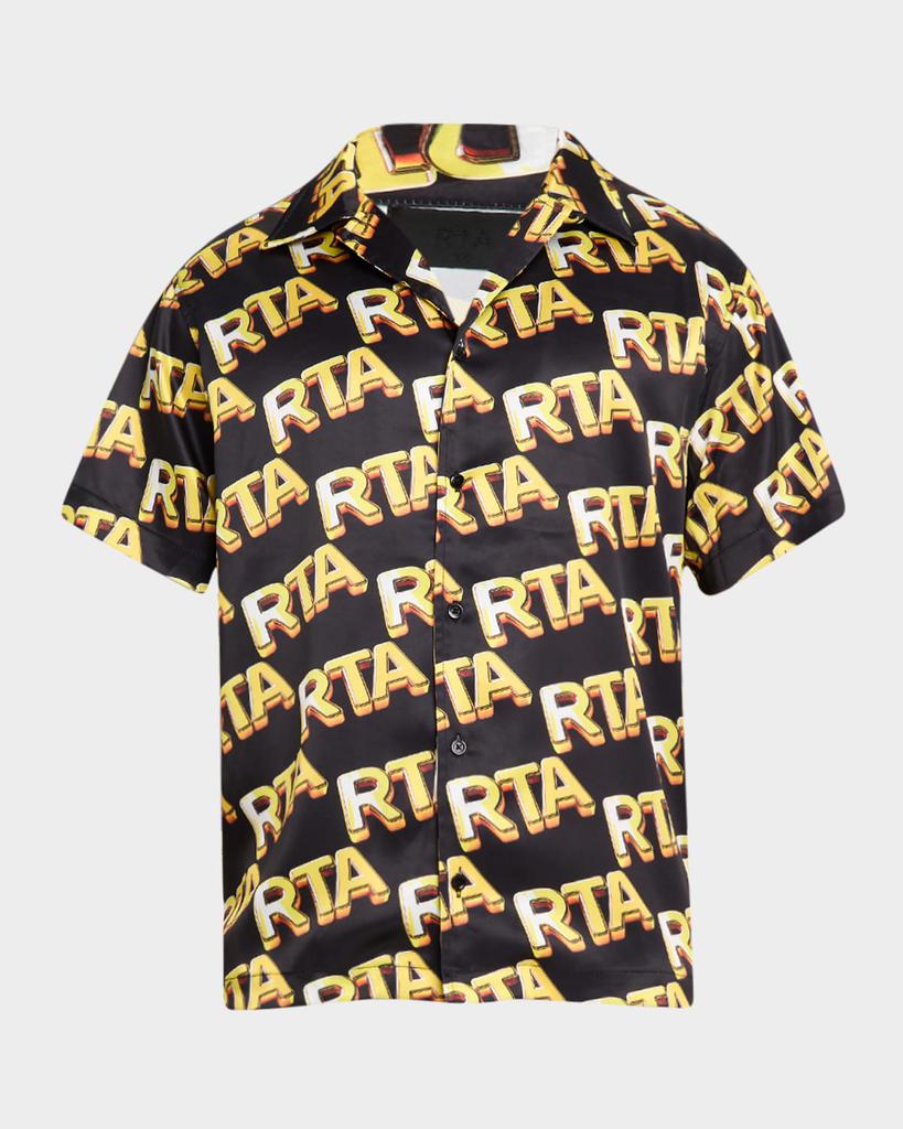 RTA Men's Nathan Short-Sleeve Satin Logo Shirt