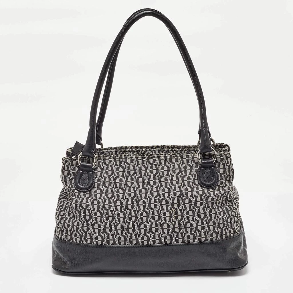 Aigner Aigner Black/White Signature Canvas and Leather Logo Tote 4