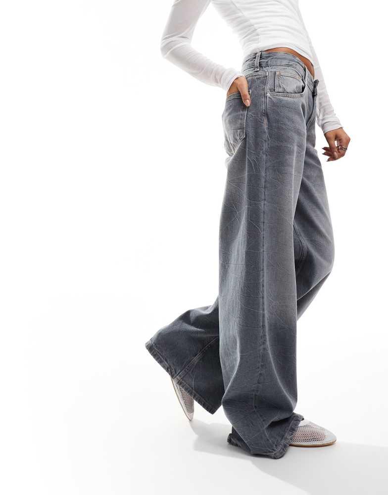 日本未発売 ★ドイツ発*BERSHKA*新作*CHUNKY GREY Bershka Bershka wide leg baggy jeans in dirty grey wash - Jeans