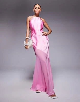 asos pink satin dress ASOS Design Satin Tie Back Maxi Dress in Pink