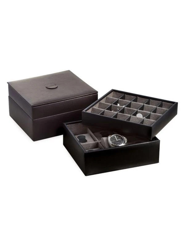 Bey-Berk 6-Watches & 20-Cufflinks Leather Stacked Valet 3