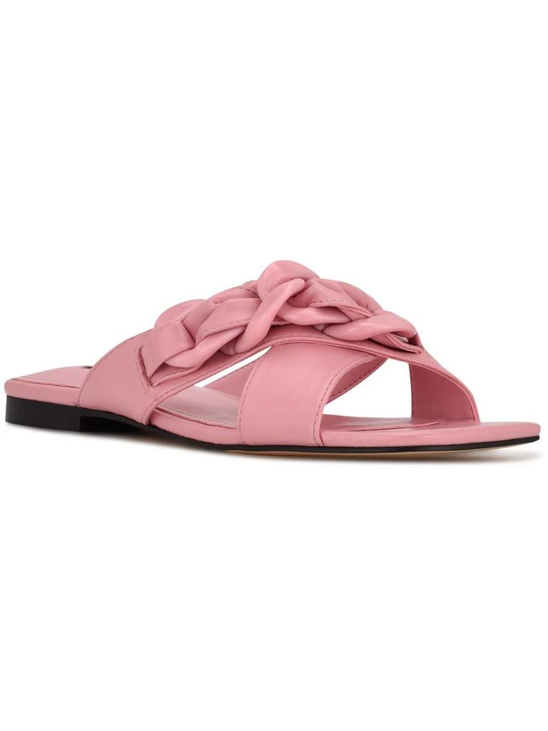 Nine West Misty Womens Faux Leather Open Toe Slide Sandals 4