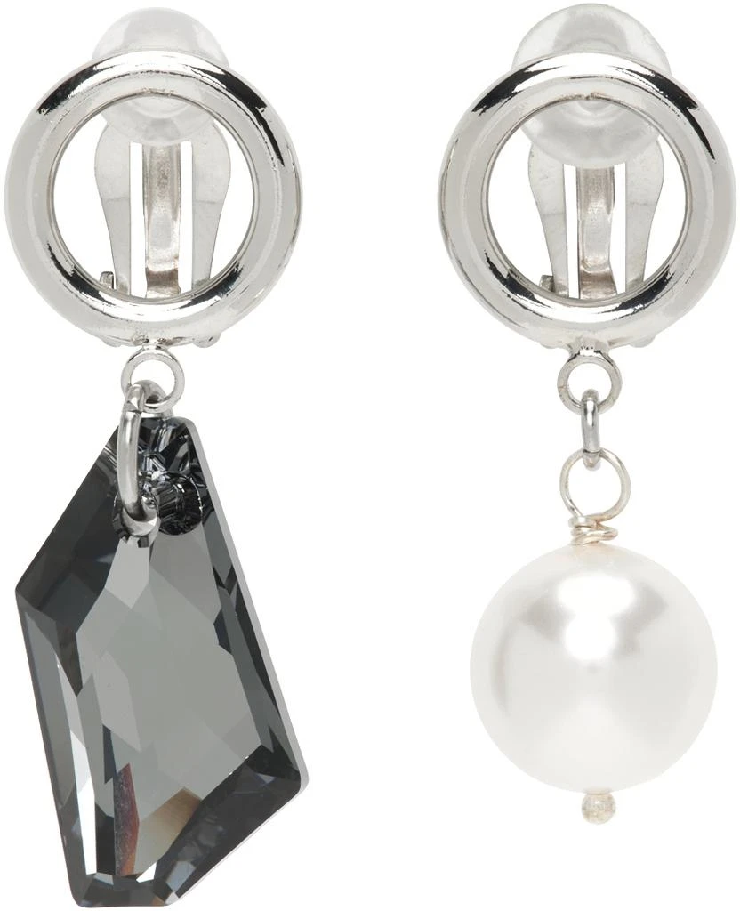 Justine Clenquet SSENSE Exclusive Silver
Black Laura Clip-On Earrings