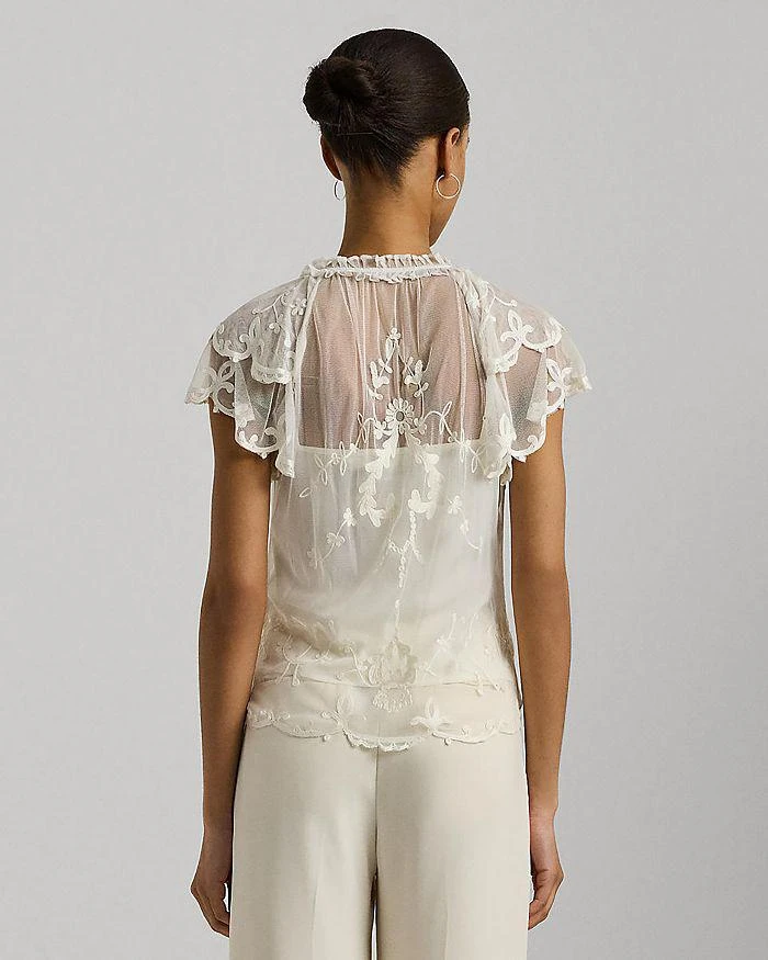 Ralph Lauren Ruffle Trim Embroidered Mesh Blouse 3