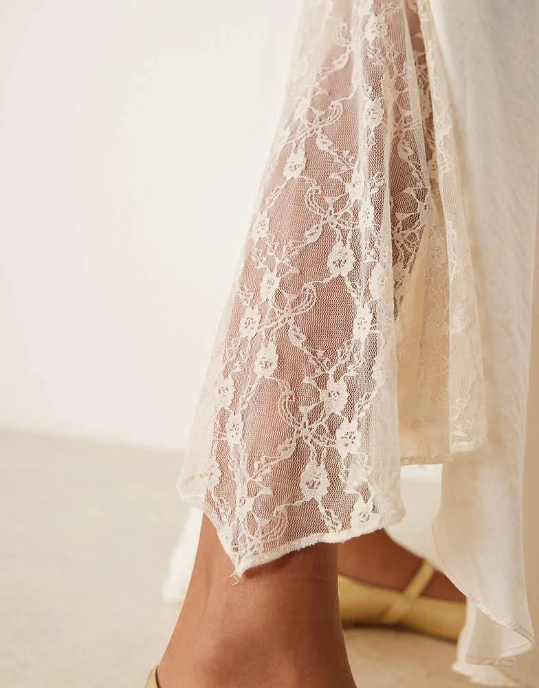 Free People Free People lace insert satin maxi skirt in cream 3