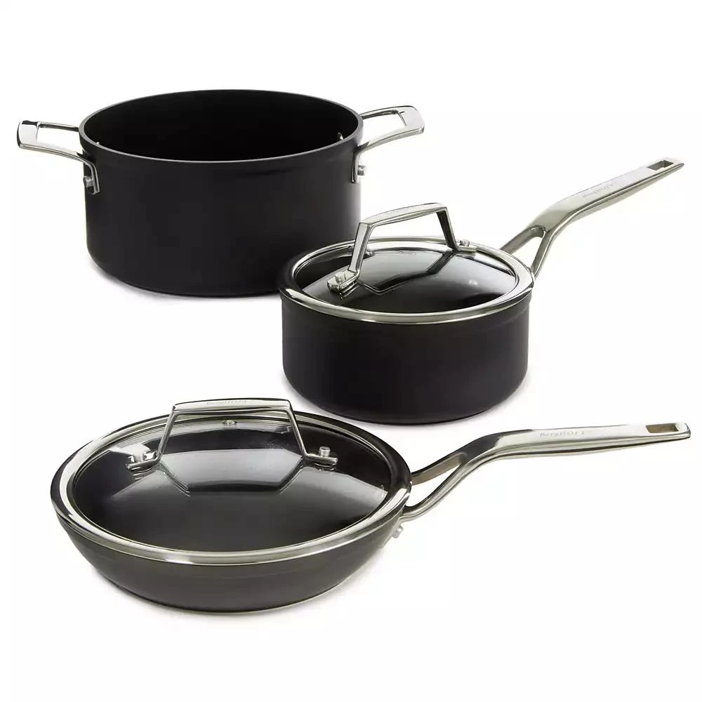 BergHOFF Essentials Non-stick Hard Anodized 6.25" Saucepan 1.3qt. With Glass Lid, Black 6