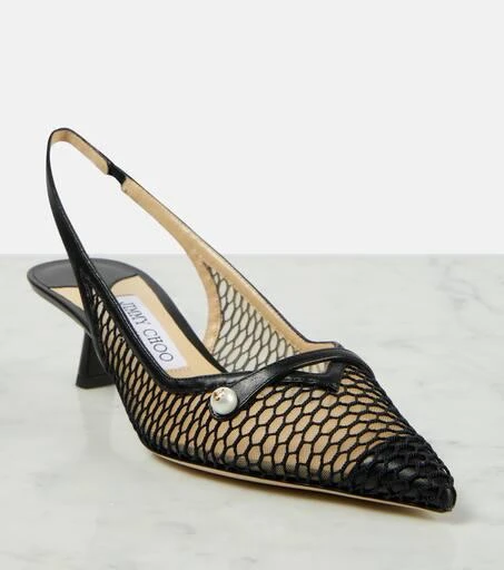 Jimmy Choo Amita 45 leather-trimmed slingback pumps 6