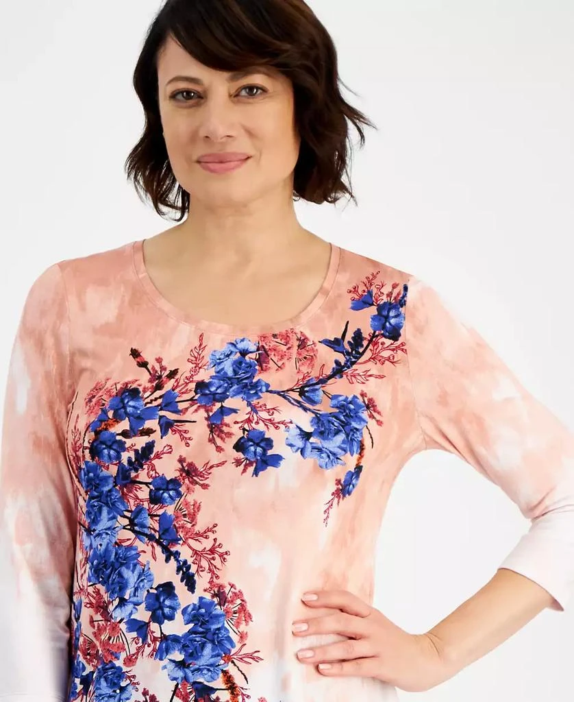 JM Collection Petite Floral-Print 3/4-Sleeve Top, Created for Macy's 3