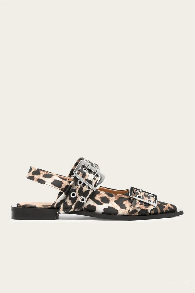 Ganni Women
s Feminine Buckle Ballerina Sandal In Leopard Satin