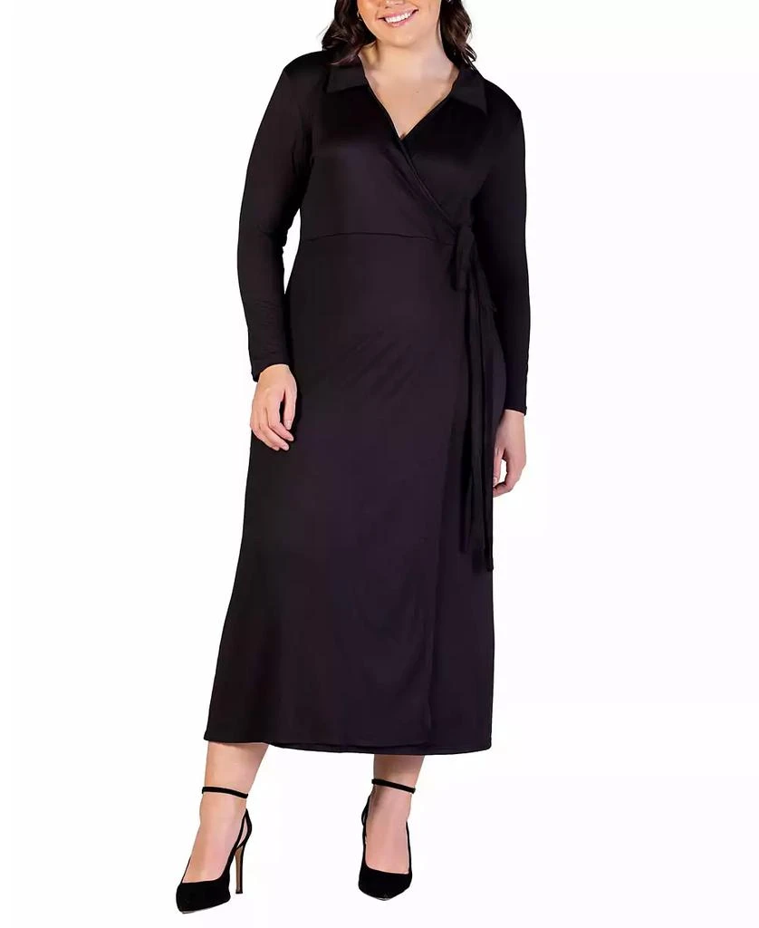 24seven Comfort Apparel Plus Size Collared Wrap Maxi Dress 3
