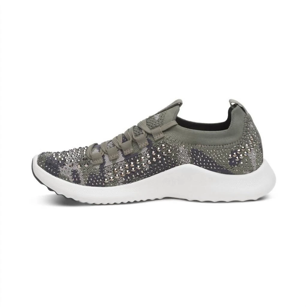 Aetrex Women's Carly Sneaker In Sparkle Olive 2