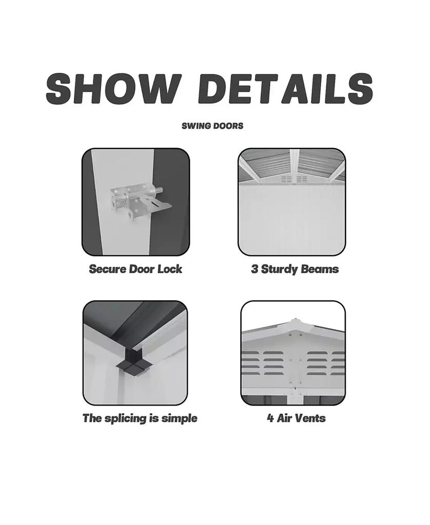 Streamdale Furniture 10x8 ft White Garden Shed with Aluminum Frame 
Door 2