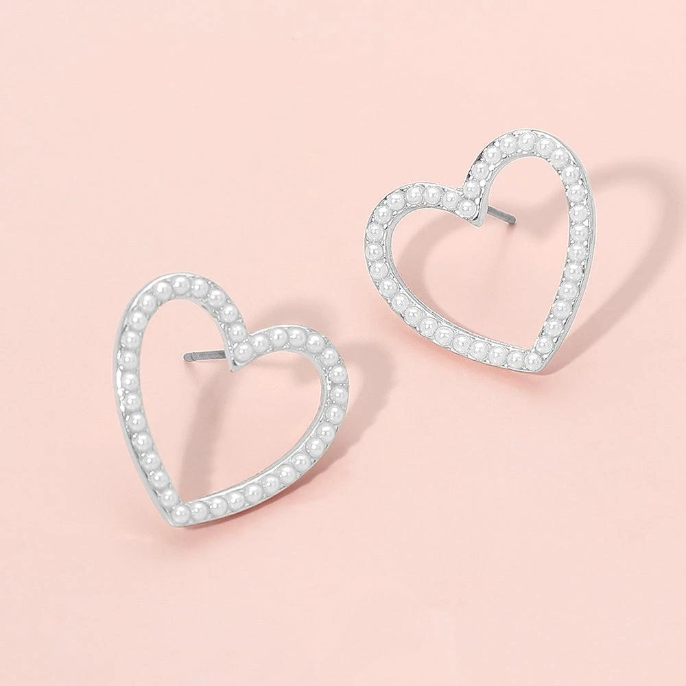 FASHNZFAB Pearl Trim Open Heart Stud Earrings