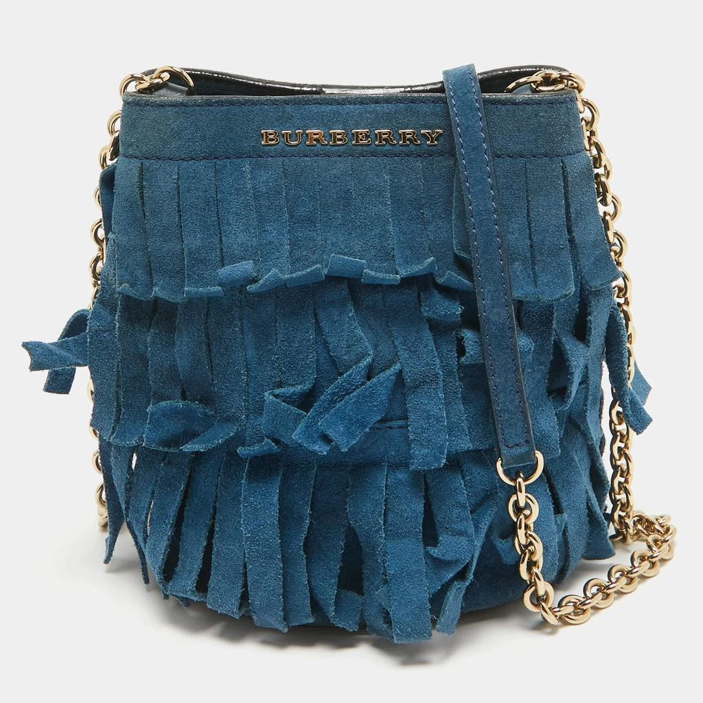 Burberry Burberry Blue Suede Mini Fringe Bucket Bag 1