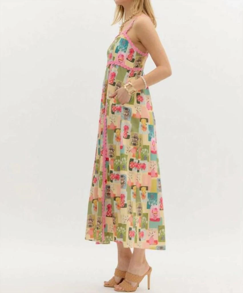 knee length dresses for ladies Entro Cream Floral Buttoned Sleeveless Maxi Dress main image 1