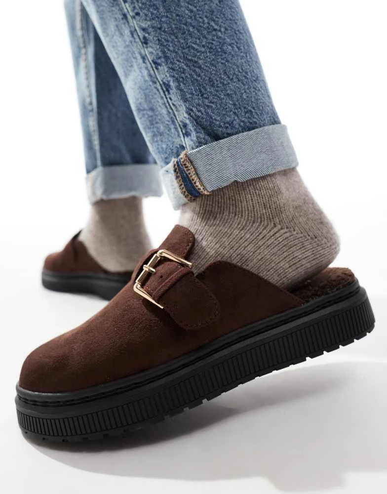 London Rebel London Rebel Donna buckle mules in chocolate 4