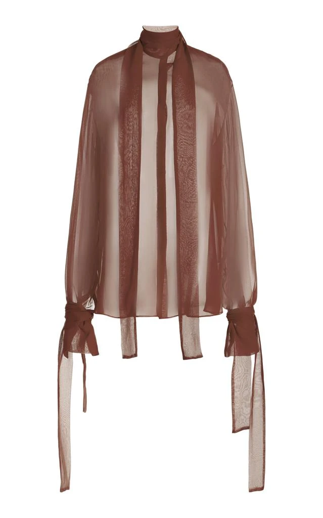 LaQuan Smith LaQuan Smith - Scarf-Detailed Silk Chiffon Top - Brown - M - Moda Operandi 1