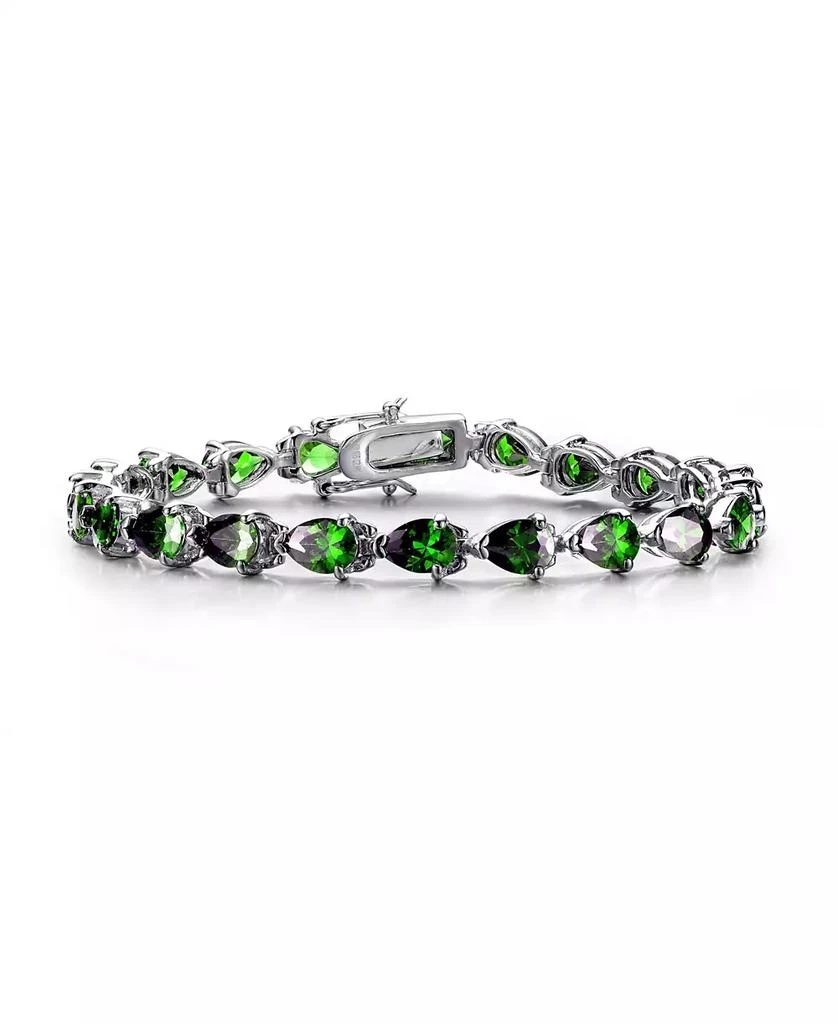 Rachel Glauber Women
s White Gold Plated Colored Pear CZ Tennis Bracelet