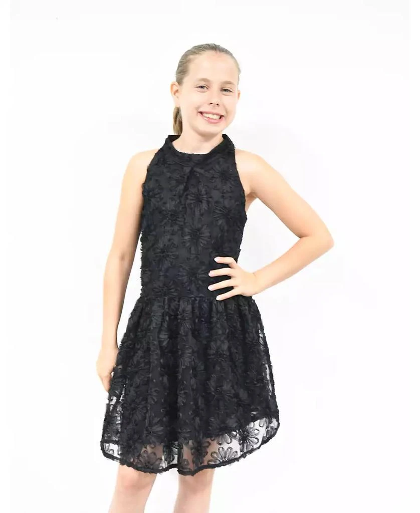 Pink & Violet Big Girls All Over Soutache Mesh U-Neck Dress 3